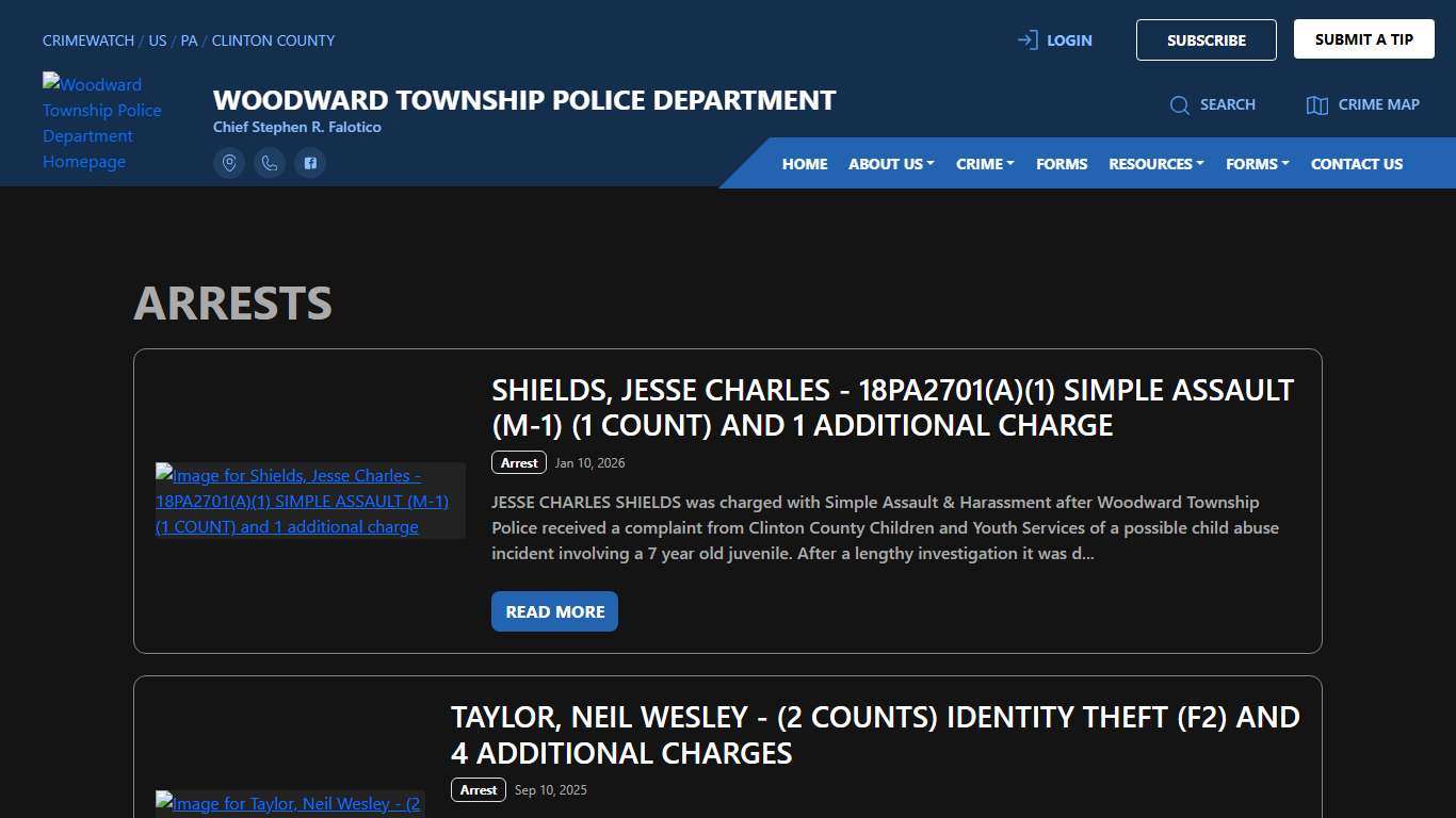 Woodward Township Police Department Arrests CRIMEWATCH